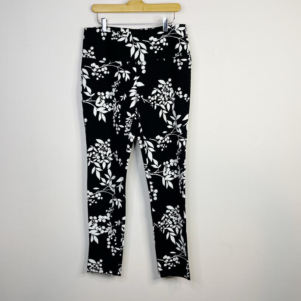 Slim-Sation Multiples Slimming Black White Floral Botanical Leggings Pants L
